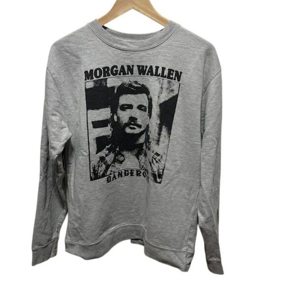 Morgan Wallen crewneck sweatshirt Dangerous Album graphic gray and black sz Med - Picture 1 of 5